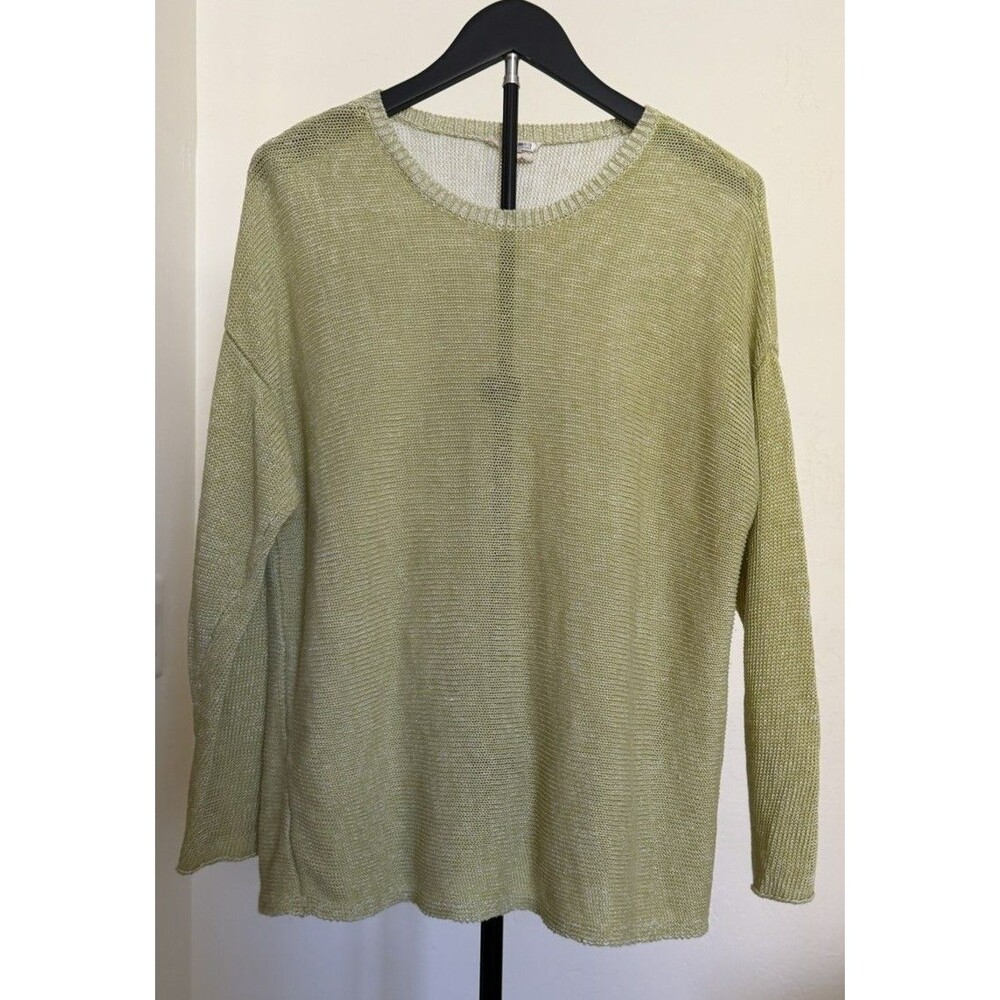 Eileen Fisher Women’s Chartreuse 100% Organic Linen Knit Sweater M Lagenlook